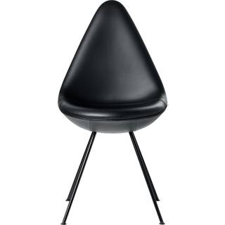 Fritz Hansen - Drop Black Leather - Spisebordsstole - Arne Jacobsen - Sort - Læder/Metal/Plast
