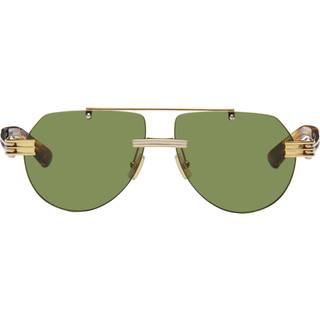 Bottega Veneta Unisex Bottega Veneta BV1342S 003 Solbriller Metal Guld Grøn Pilot