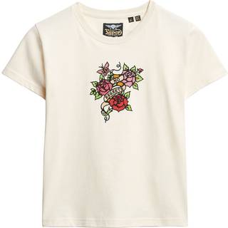 Superdry Superdry Rice White Small 100% Cotton Tattoo Rhinestone Fitted T-Shirt