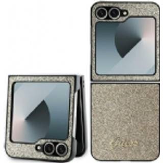 Samsung Galaxy Z Flip6 Guess Glitter Flakes Metal Logo Hybrid Cover - Guld