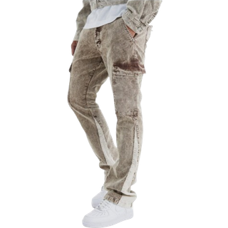 Mens Chocolate Slim Flare Gusset Corduroy Acid Wash Trouser