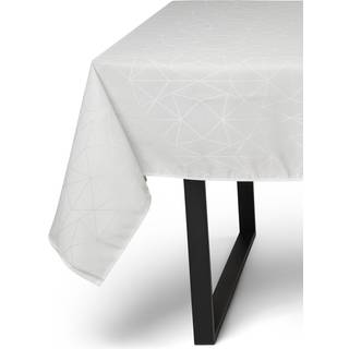 Borddug - 140x240 cm - Damask dug - Hvid tekstildug - Jacquardvævet dug med geometrisk mønster - Eksklusiv festdug