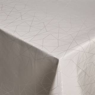 Borddug - 140x240 cm - Damask dug - Sandfarvet tekstildug - Jacquardvævet dug med geometrisk mønster - Eksklusiv festdug