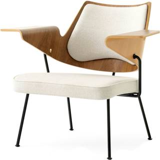 &Tradition - RFH Lounge Chair RD8 Back & seat uphol. Black frame, Lacquered walnut & beech - Hallingdal 0103, Plastic gliders - Lænestole - Robin Day - Beige - Metal/Træ