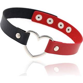 Eton dobbelt farve kærlighed hjerte pu læder choker halskæde goth choker krave kæde rød sort