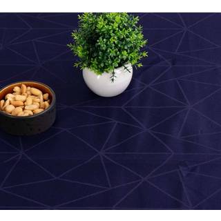 Rund dug - Ø180 cm - Damask dug - Mørkeblå tekstildug - Jacquardvævet dug med geometrisk mønster - Dug til rundt bord
