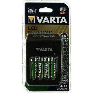 Varta Stiklader / Lader med LCD-display og USB inklusive 4x Varta AA-Batteri R2U 2100mAh