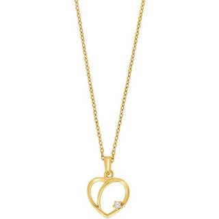 Siersbøl hjertevedhæng i 14 karat guld med diamant og forgyldt kæde