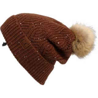 CC Hatsandscarf Exclusives Brioche Cable Pattern Sequin Beanie med POM (HAT-2073) Kaffe