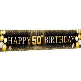 TZSS 50 -?rs f?dselsdagsdekorationer til m?nd Kvinder sort og guld Happy 50 -?rs f?dselsdagsbanner g?rdskilte 50 -?rs f?dselsdag indend?rs udend?