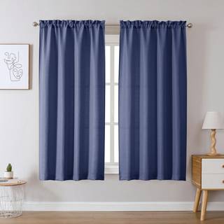 Chyhomenyc Bennet Blue Curtains 45 tommer længde 2 paneler Faux linnedstruktureret semi -ren lys filtrering blødt luftig