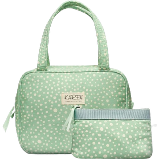 Karen Denmark 2 pcs Cosmetic bag with handle Green/White Print