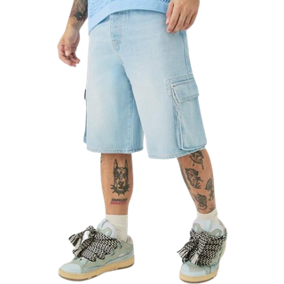 Mens Light Blue Regular Cargo Denim Jorts