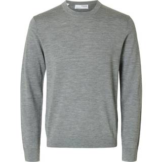 Selected Tray LS Merino Knit Crew Neck Medium Grey Melange