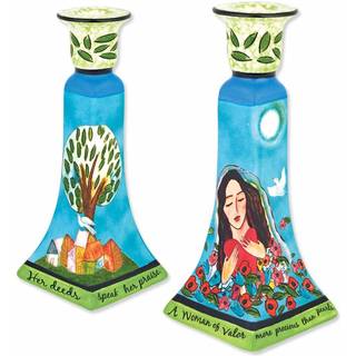 Aviv Judaica Ceramic Loved Woman of Valor Candleolder Set - Kunstneriske lysestageindehavere af Jessica Sporn passer til tykke koniske stearinlys