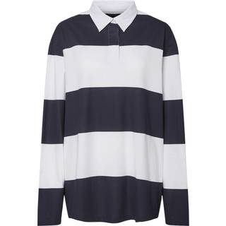Pieces - Pcfrida Ls Oversize Polo - Bluser og skjorter til kvinder - Maritime Blue/white - M