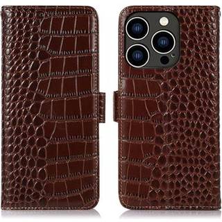 iPhone 16 Pro Crocodile Series Læderpung med RFID - Brun