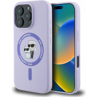iPhone 16 Pro Karl Lagerfeld Karl and Choupette MagSafe cover i flydende silikone - Lilla