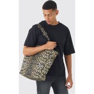Mens Yellow Oversized Tote Bag In Leopard Print