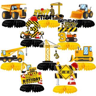 10 stk konstruktion honningkage midtstykker 3. f?dselsdagsfest indretning til drenge dump lastbil bil kegle konstruktion zone tema 3 ?r gamle f?d