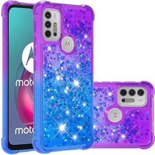 SKALO Moto G20/G30 Kvicksand Glitter Hjerter TPU Cover - Lilla-Blå