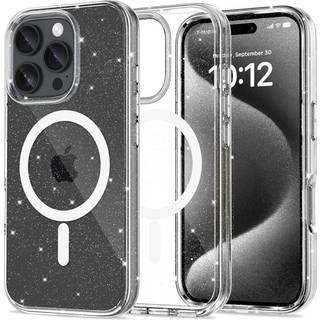 iPhone 16 Pro Tech-Protect Flexair Glitter Magnetisk Hybrid Cover - Gennemsigtig