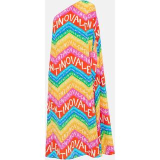 Valentino Logo one-shoulder silk midi dress - multicoloured - XS