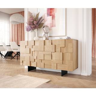 Sideboard Puzzle 145 cm Eiche Natur Fuß schwebend Metall schwarz - natur, schwarz