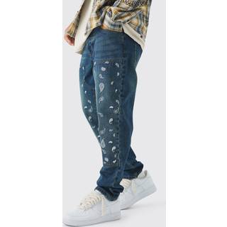 Mens Antique Blue Straight Leg Antique Carpenter Paisley Embroidered Jeans