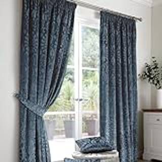 Curtina Curtina Blue Trinity Jacquard Pair of Pencil Pleat Curtains
