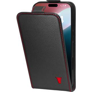 iPhone 16 Leather Flip Wallet Case (MagSafe Charging) - Black with Red Detail
