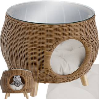 Polyrattan sofabord Tivoli med kæledyrsseng, 75 kg belastbar - natur