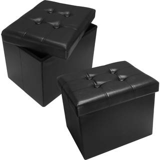 AmAssMile Storage Ottoman Foot Rest Aftol 17 tommer Foldning L?der Fodskam Bench Kort osmannisk aff?ring Black Storage Foot Rest Store Books