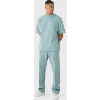 Mens Dusty Blue Oversized Interlock T-shirt And Jogger Tracksuit