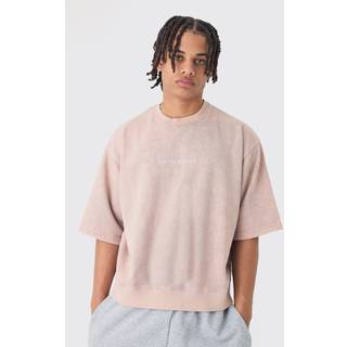 Mens Pink Oversized Boxy Half Sleeve Acid Washed Sweatshirt
