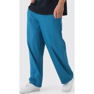 Mens Slate Blue Elastic Waist Baggy Fit Contrast Drawcord Pleated Trouser