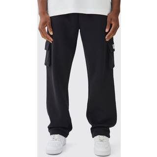 Mens Black Straight Fit Woven Tab Basic Cargo Jogger
