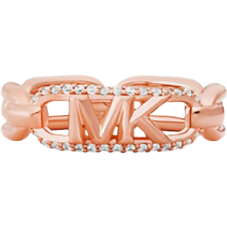 MK Precious Metal-Plated Sterling Silver Pavé Empire Logo Ring - Rose Gold - Michael Kors - EU 56