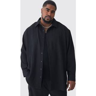 Mens Black Plus Oversized Pleated Crinkle Shirt