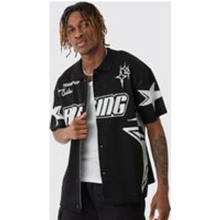 Mens Black Tall Boxy Fit Knitted Moto Shirt