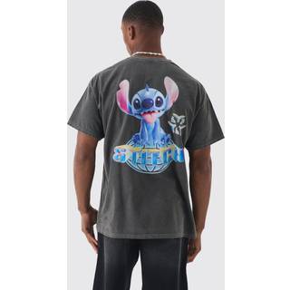 Mens Charcoal Oversized Disney Lilo And Stitch Wash License Back Print T-shirt