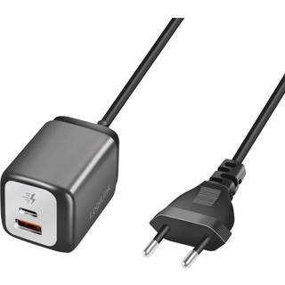 LogiLink 2-Port GaN oplader med fast kabel