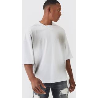 Mens White Premium Oversized V Neck Dropped Shoulder Top Stitched, Washed T-shirt