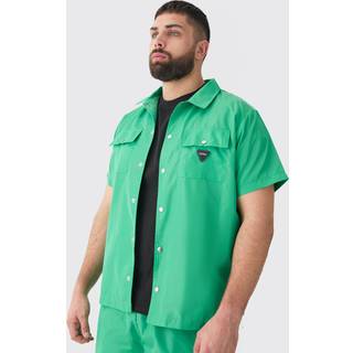 Mens Green Plus Regular Patch Pocket Nylon Man Overshirt