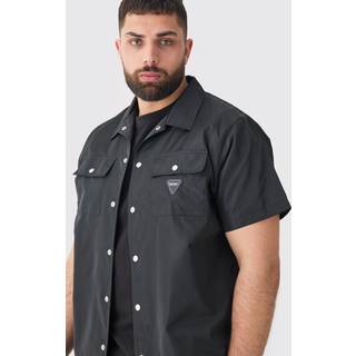 Mens Black Plus Regular Patch Pocket Nylon Man Overshirt