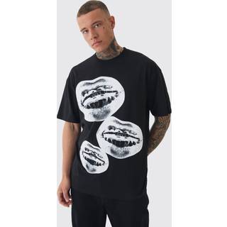 Mens Tall OFCL Lips Printed T-shirt In Black