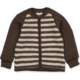 Cardigan med brune og beige striber i 100% merinould