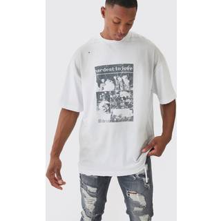 Mens White Premium Oversized Washed & Printed T-shirt