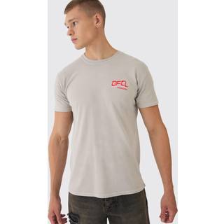 Mens Stone Slim Washed OFCL Chest Print T-Shirt