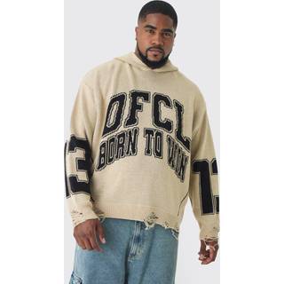 Mens Stone Plus Varsity Distressed Knitted Hoodie